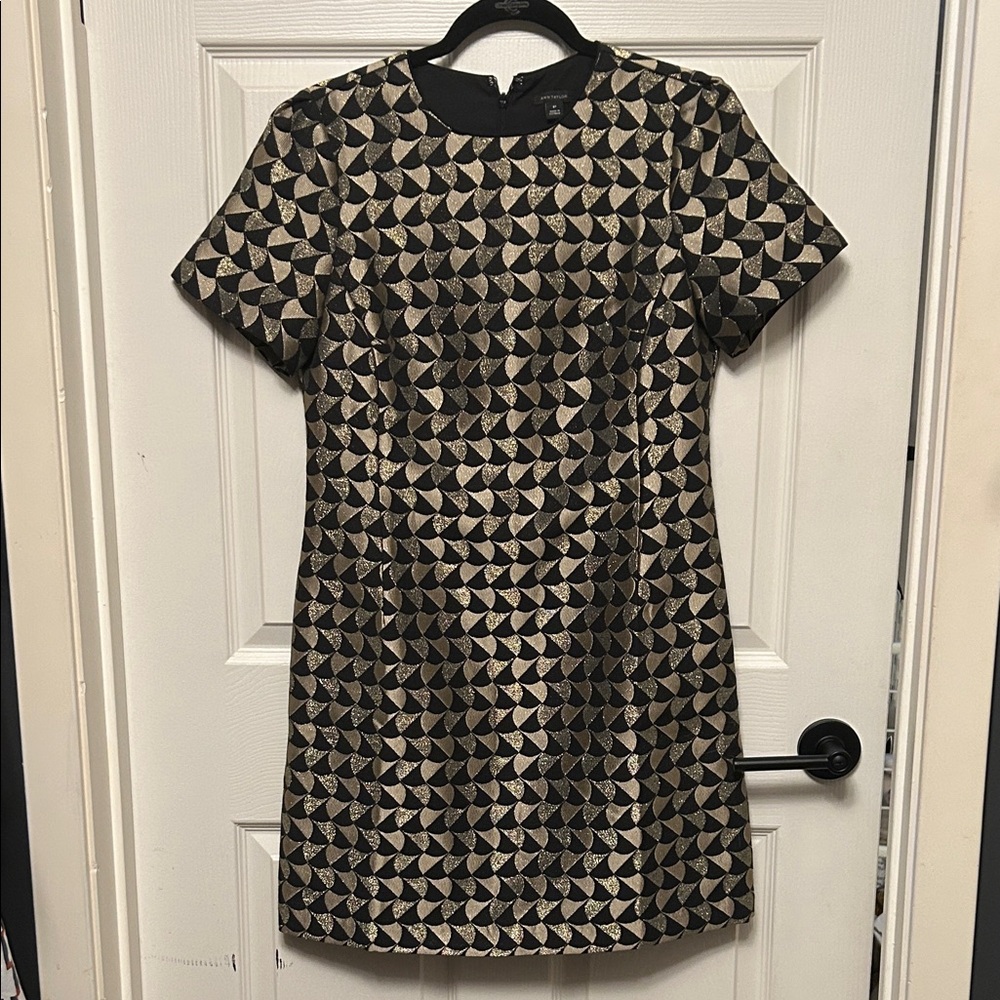 Ann Taylor Black and Gold Jaquard Dress, Size 8P